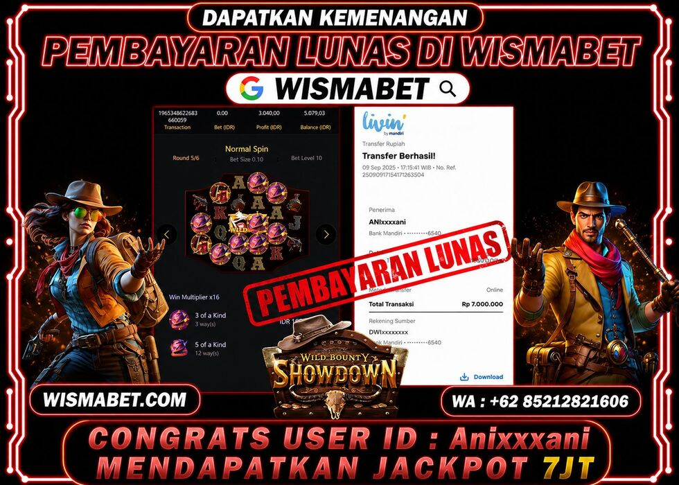 Wismabet - BUKTI KEMENANGAN Wild bounty showdown Rp7,000,000,- LUNAS